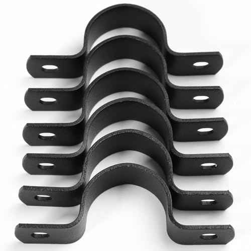 Black Durable U-Clamps Metal Pipe Clamps Double-hole U-shaped bracket clamp, carbon steel, black, fixed support, for DIY industrial style (Pack of 6) (1/2 inch)