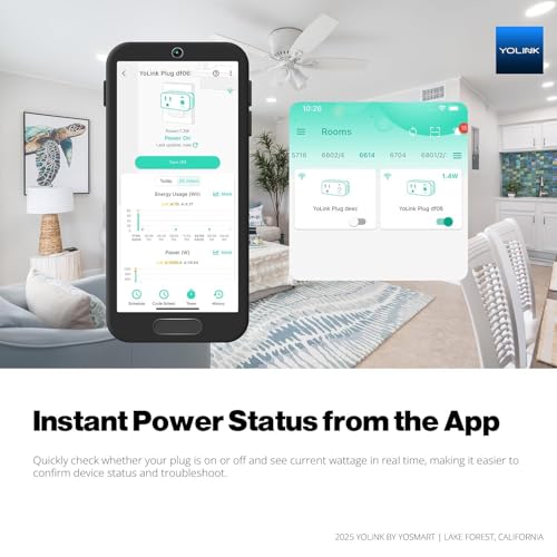 YoLink Smart Energy Plug 15A YS6614 - WiFi & LoRa Compatible, Cycle Scheduling