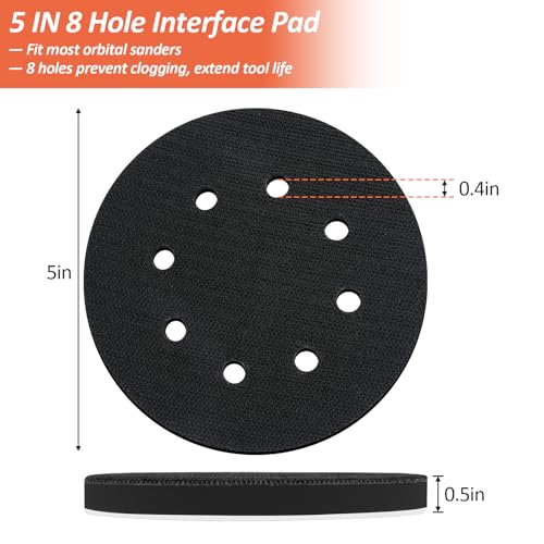 4-Pack 5-Inch Foam Sanding Pads for Orbital Sanders with 8-Hole Dust System