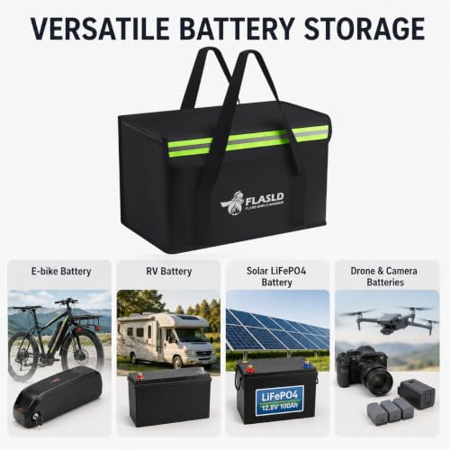 FLASLD Large Fireproof Lithium Battery Storage Bag 14 x 7.8 x 9.5in Waterproof Fireproof Case