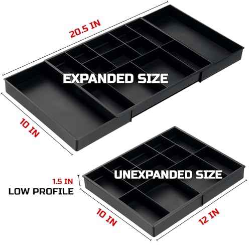 ONREVA Tool Box Organizer Tray Divider Set, Expandable Large Toolbox Storage Tray Kit, Rolling Tool Chest Drawer Bins, Hardware Screwdrivers Pliers Organization, 2pcs low profile Trays.