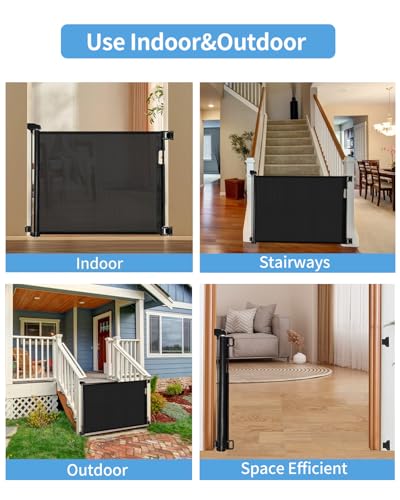 Veraste Black Retractable Baby & Pet Safety Gate 33.6x55 Inches, Indoor & Outdoor