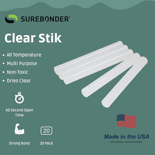 Surebonder All Temperature Hot Glue Sticks 20 Pack - Clear, Strong Bond for Crafts & Repairs