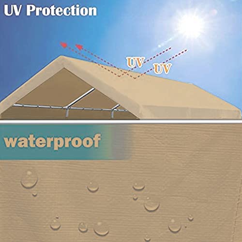 Vanteriam 10'x20' Beige Carport Canopy Replacement Cover (Top Only)