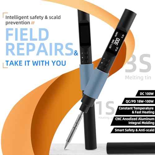 FEITA PTS200 Soldering Iron Kit for Electronics, 100W Mini Smart Digital Pencil Solder Iron Pen, Boost Mode, Auto Sleep & Shutdown, Type-C, OLED Display Micro Soldering Tools with 1 Solder Tips