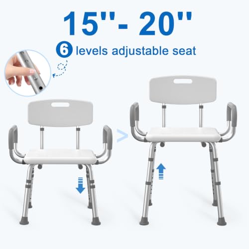 Heavy-Duty Shower Chair with Padded Armrests & Adjustable Height - Support Up to 500lbs