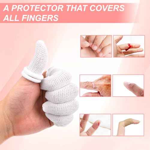 30Pcs Finger Bandage Elastic Breathable Cotton Finger Cots Tubular Fingertip Protector Reusable Thumb Bandage for Finger Sprains First Aid Scald Protection Gardening Work(White)