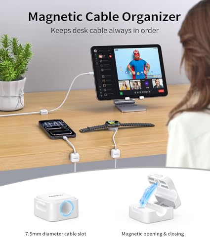 White 9 Pack Magnetic Cable Clips Cord Organizer for Desk & Home