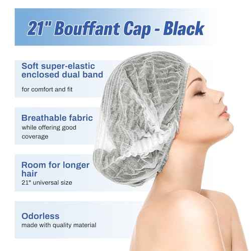 21inches Hair Net Disposable Bouffant Caps 100 Pcs, Elastic Dust Cap for Food Service, Kitchen Head Cover for Women (White)