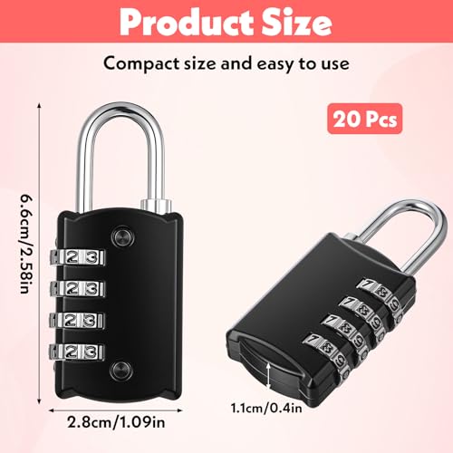 20 Pcs 4 Digit Combination Lock - Black Locker Locks Small Combo Padlock, Outdoor Combination Lock Weatherproof Resettable Padlocks for Lockers Door, House, Gym, Toolbox, Gate, Fence
