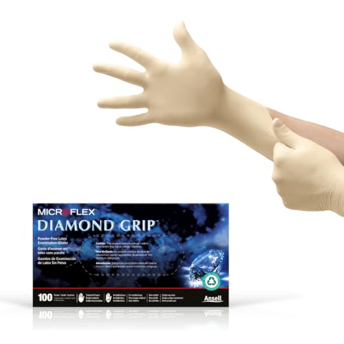 Ansell Microflex Diamond Grip MF-300 Disposable Latex Gloves Medium Pack of 100 for Automotive & Healthcare