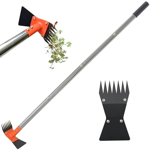 CKLT 61 Inch Adjustable Garden Hoe and Weed Puller Rake Heavy Duty Steel