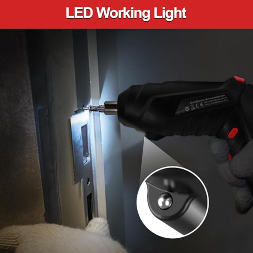 AFNZTME Red Cordless Power Screwdriver Kit with 46 Bits, LED Light, Pistol Handle