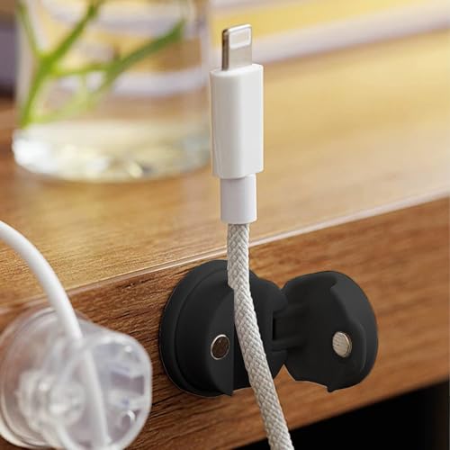 6Pack Cord Organizer Adhesive Cable Holder Clips Desk Cable Management Clips Phone Charger Cord Adhesive Wire Organizer Keeper for Nightstand Wall Car Office（Black）