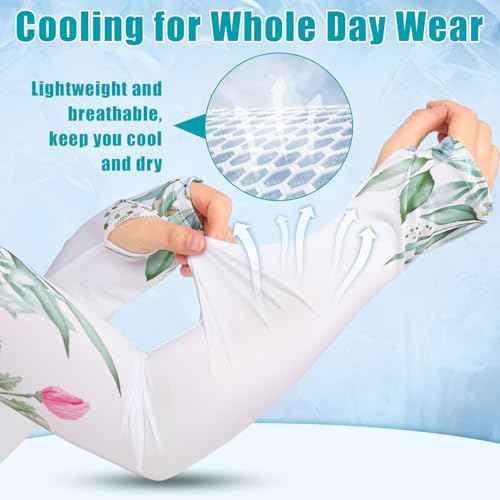 Bebila Gardening Sleeves for Women Farm UV Sun Protection Anti-Scratch Cooling Sleeves with Thumb Hole Arms Cover Outdoors