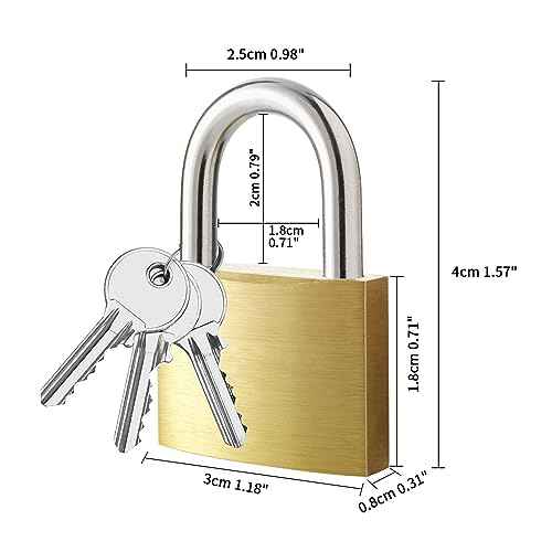 4pcs Solid Brass Padlock with Key, Small Pad Lock with Key, Padlocks with 12 Same Keys, Storage Lock Shackle for Locker Outdoor Indoor Use