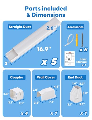 LUORISE 3-Inch Mini Split Line Set Cover Kit, 7.5 Ft Weather-Resistant AC Tubing Cover