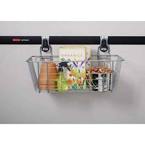 Rubbermaid Garage FastTrack Wire Mesh Basket Wall Mounted Storage System Holds up to 50 pounds Satin Nickel for Tool/Toy/Sports Equipment