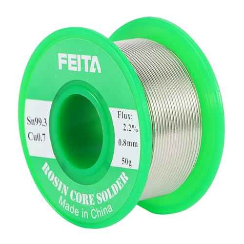 FEITA Sn99.3-Cu0.7 Lead Free Tin Rosin Core Solder Wire for Electrical Soldering, With 2.0% Solder flux, 217¡É Melting Point (0.8mm, 50g)