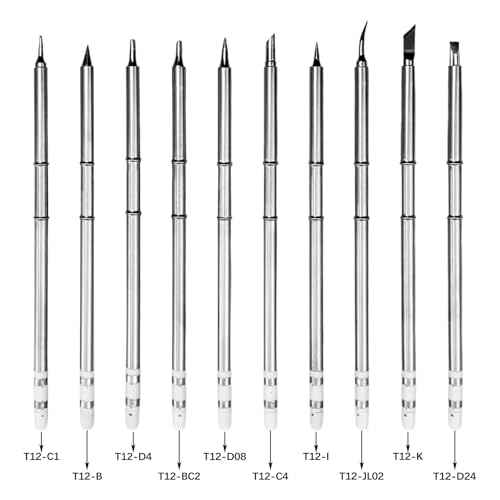 10Pcs T12 Soldering Iron Tips, Welding Tool Replacement Tips for FX-951 Soldering Stations, Soldering Station Tips Tool with T12-B/BC2/C1/C4/D4/D08/D24/I/JL02/K Tips
