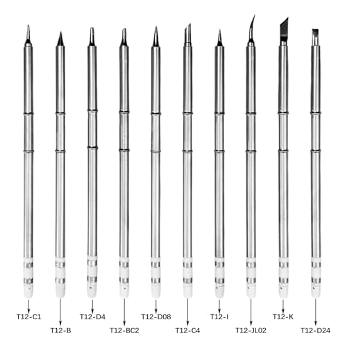 10Pcs T12 Soldering Iron Tips, Welding Tool Replacement Tips for FX-951 Soldering Stations, Soldering Station Tips Tool with T12-B/BC2/C1/C4/D4/D08/D24/I/JL02/K Tips