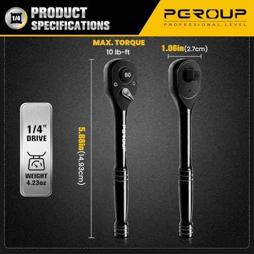 1/4-Inch Drive Ratchet Wrench, 90 Tooth Reversible Ratchet, 4-Degree Swing, Ergonomic Handle, Chrome Alloy Made, Quick Release Ratchet Wrench for Repairing, Home, DIY