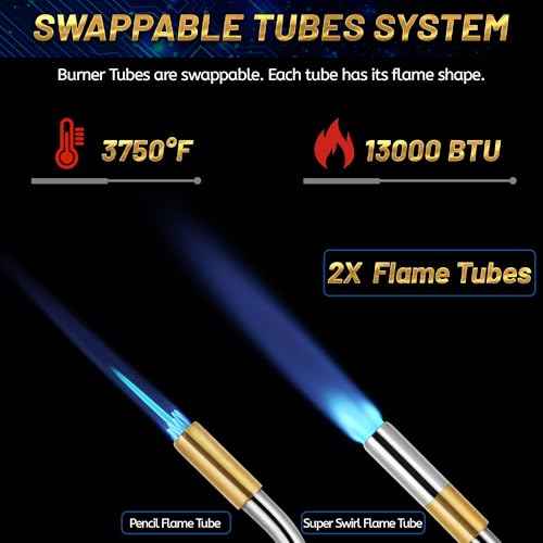Propane torch Head with Igniter, High Intensity Torch Head with 2 Flame Tubes, Trigger Start Gas Torch, Mapp Gas Torch Head,Gas Torch Kit,Soldering Torch,Blow Torch Fuel by Propane,MAPP