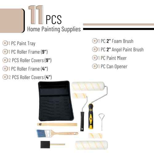 Bates - Paint Tray Set, Paint Rollers, Paint Brushes for Wall, Tray, Roller Brush, 11 Piece Home Painting Supplies, Foam Brush, House Painting Supplies, Painting Tools, Interior, Exterior
