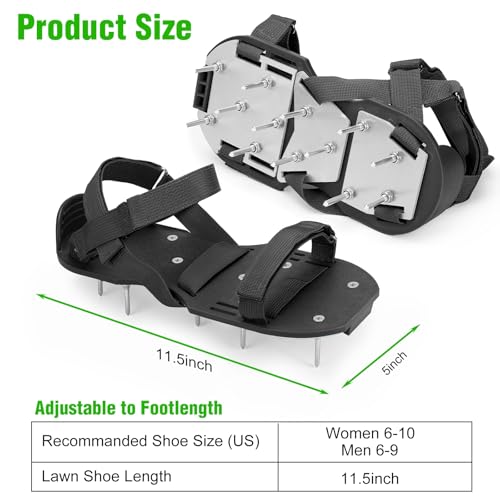 DenForste Medium Black Lawn Aerator Shoes for Grass & Garden Soil, Adjustable & Durable
