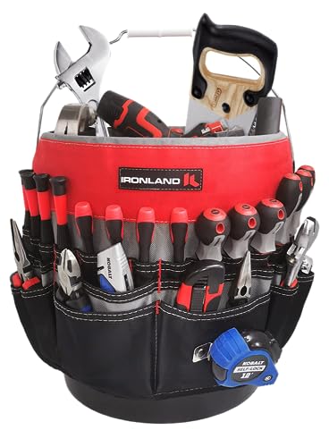 IRONLAND Bucket Tool Organizer for 3.5-5 Gallon Buckets, 51 Pockets, Red (Medium)