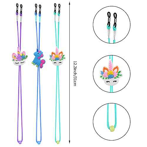 SKYCOOOOL Kids Glasses Strap (8PCS) Unicorn Rainbow Adjuster Stretchy Eyeglass Strap for Boys Girls