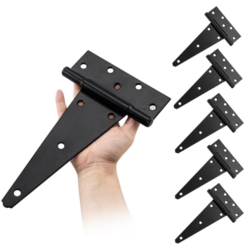 HOME MASTER HARDWARE 10-Inch Black Heavy Duty Gate Hinges 6 Pack, T-Style Outdoor Door Hardware