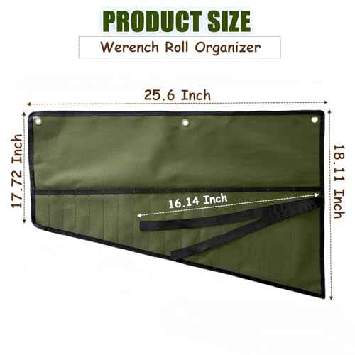 16 Pockets Wrench Roll Up Organizer, Wrench Bag and Tool Organizer Bag, Wrench Roll Up Pouch with Water Proof Oxford Cloth, Roll Up Tool Bag for Wrench Organization, Electrician Gifts