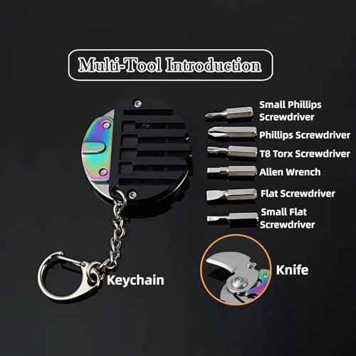 Rainbow Folding Keychain Pocket Knife, Small EDC Multitool with Screwdriver Set, Mini Utility Knife for Men & Women, Compact Manual Tool