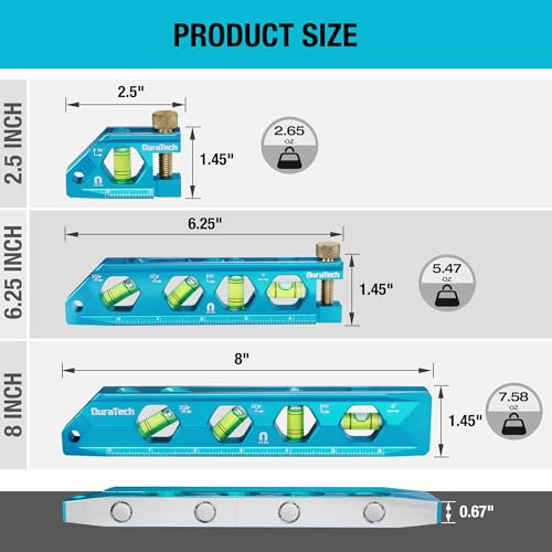 DURATECH 3-Piece Magnetic Torpedo Level Set 2.5/6.25/8 inches with V-Groove