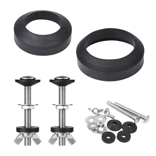 Universal Toilet Tank to Bowl Bolt & Gasket Kit with 2 Sets - Easy Leak Repair, Stainless Steel & Foam Rubber, Compatible with 2-Inch & 3-Inch Seals - Jamini