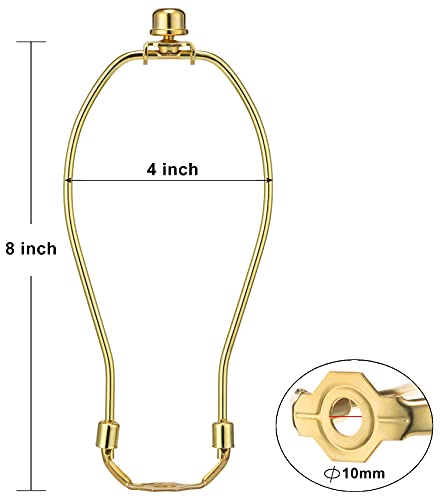 Qc Polished Brass 8 Inch Lamp Harp Set with Shade Holders & Finials - Heavy Duty for Table & Floor Lamps