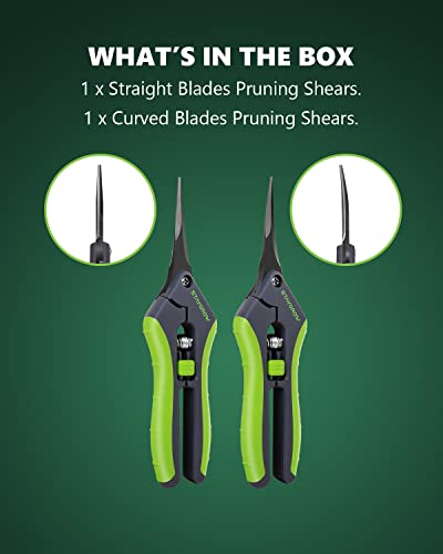 STAYGROW 6.5 Inch Straight & Curved Pruning Shears - Ultra Sharp Garden Scissors, 2-Pack