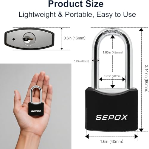 SEPOX Heavy Duty Weatherproof Padlock Set with Long Shackle, Keyed Alike 10-Pack