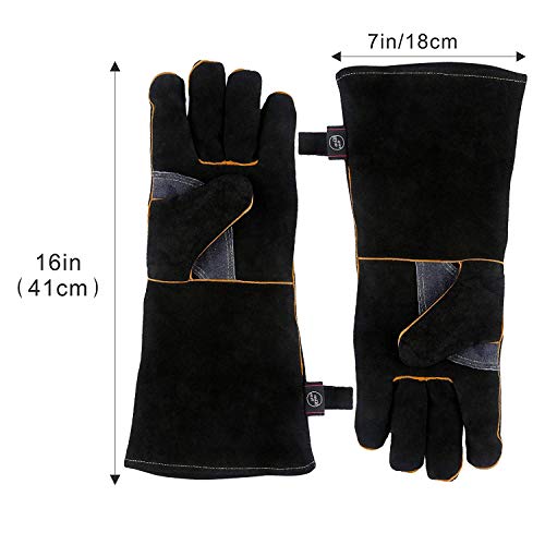 Upgrade KIM YUAN Extreme Heat & Fire Resistant Gloves Leather with Kevlar Stitching,Mitts Perfect for Fireplace, Stove, Oven, Grill, Welding, BBQ, Mig, Pot Holder, Animal Handling 16in up to 932 ¡ÆF