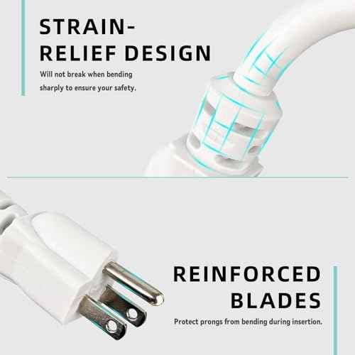50ft Indoor Outdoor Extension Cord - 12/3 SJTW Heavy Duty Extension Cable with 3 Prong Grounded Plug for Safety -15Amp 1875W White Electric Cord Great for Garden, Appliances