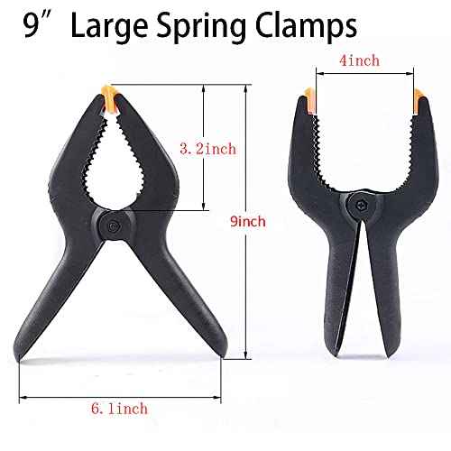 ONDY 2 Pack Of 9¡± Large Spring Clamps Heavy Duty Nylon Muslin Woodworking Clamps Photo Studio Backdrops Backgrounds Clamps Set, the Jaws Have a Maximum Opening of 4"