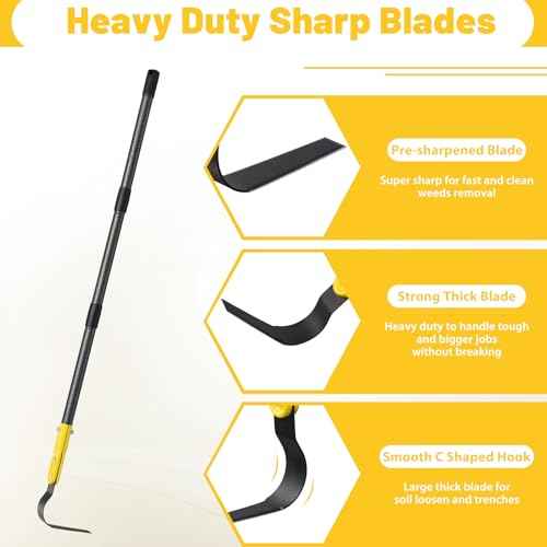 Garden Hoe Tool, 63 Inch L Shaped Hoe Garden Tools with Adjustable Long Handle for Weeding, Loosening Soil,Trenching, Heavy Duty Crack Crevice Weeding Hoe Hand Garden Tools for for Gardening Planting