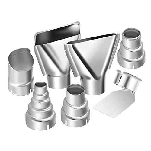 7Pcs Heat Gun Nozzle Kit for Shrink Wrapping Welding Electronics, Stainless Steel Reflector Nozzle Soldering Station Nozzle Tool Hot Air Gun Accessories
