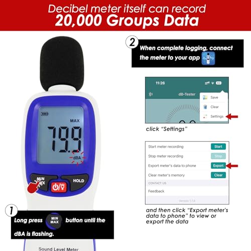 DANOPLUS Bluetooth Wireless Decibel Meter with App Data Logging 30–130 dBA