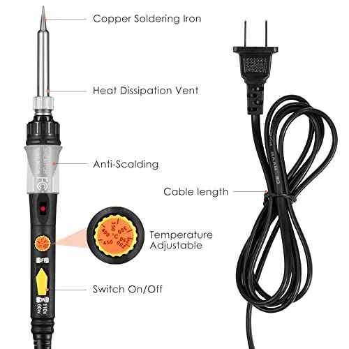 Electronics Soldering Iron Kit, 80W LCD Digital Soldering Gun with Thermostatic Adjustable Temperature Welding Iron, Fast Heating Design Solder Gun with ON-Off Switch, 5pcs Tips