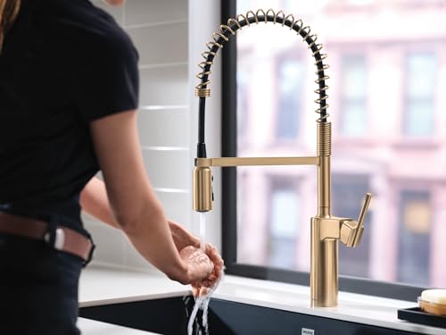 Moen Inara Bronzed Gold One-Handle Pre-Rinse Spring Pulldown Kitchen Faucet with Power Boost, 87863BZG