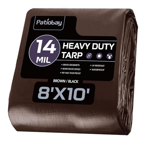 Patiobay 8x10 FT Heavy Duty Waterproof Brown Tarp 14 Mil - UV & Weather Resistant