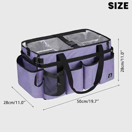 Extra large Cleaning Caddy Bag Built-in Sturdy Support Board, Cleaning Organizer with Detachable Divider, Cleaning Supply Tote with Adjustable Shoulder Strap (Purple, 19'' x 11'' x 11'')