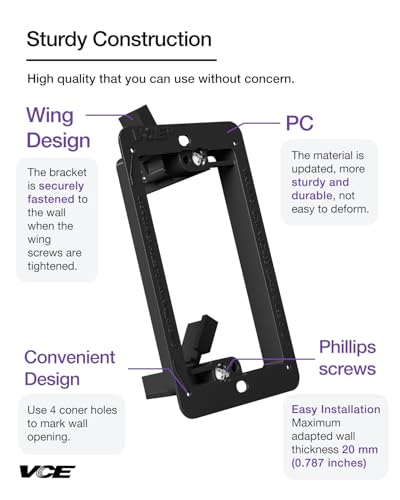 VCE Low Voltage Mounting Bracket Flush Box Black 5-Pack - Easy Install